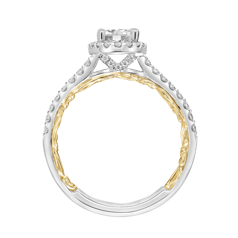 Artcarved Bridal Mounted with CZ Center Classic Lyric Halo Engagement Ring Falyn 18K White Gold Primary & 18K Yellow Gold