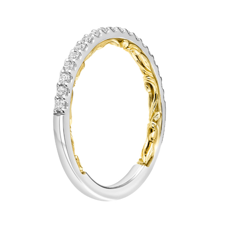 Artcarved Bridal Mounted with Side Stones Classic Lyric Diamond Wedding Band Falyn 14K White Gold Primary & 14K Yellow Gold