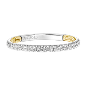 Artcarved Bridal Mounted with Side Stones Classic Lyric Diamond Wedding Band Falyn 14K White Gold Primary & 14K Yellow Gold