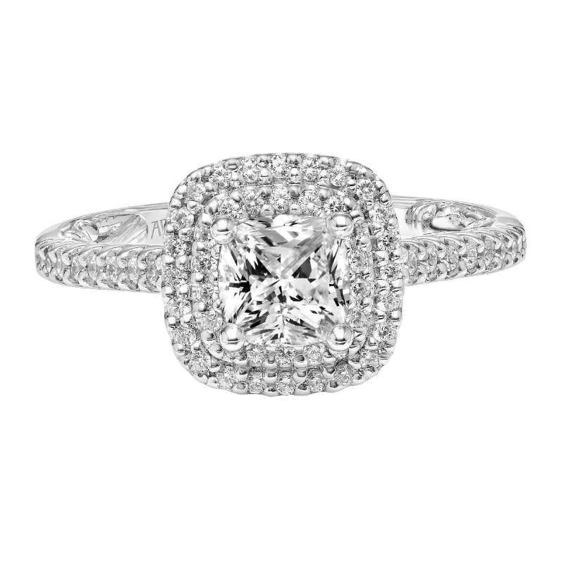 Artcarved Bridal Mounted with CZ Center Classic Lyric Halo Engagement Ring Haven 14K White Gold