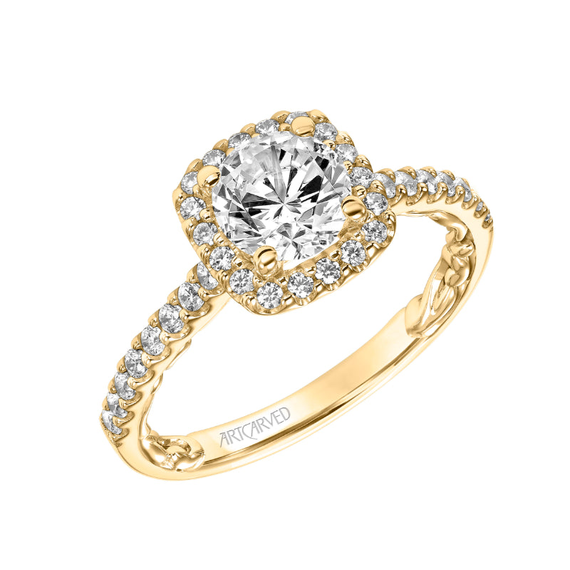 Artcarved Bridal Mounted with CZ Center Classic Lyric Halo Engagement Ring Mellie 14K Yellow Gold
