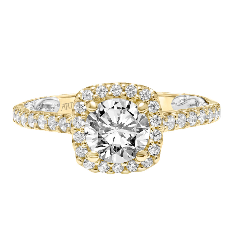 Artcarved Bridal Mounted with CZ Center Classic Lyric Halo Engagement Ring Mellie 14K Yellow Gold Primary & 14K White Gold