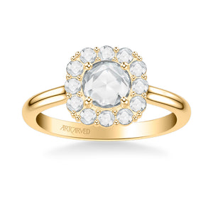 Artcarved Bridal Mounted Mined Live Center Classic Rose Goldcut Halo Engagement Ring Irma 14K Yellow Gold
