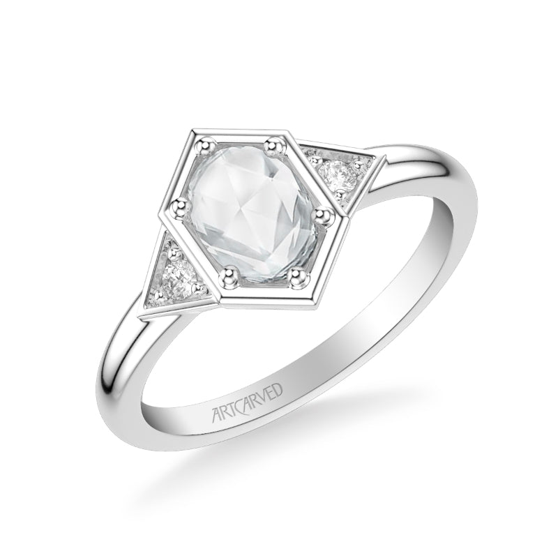 Artcarved Bridal Mounted Mined Live Center Contemporary Rose Goldcut 3-Stone Engagement Ring Alice 14K White Gold