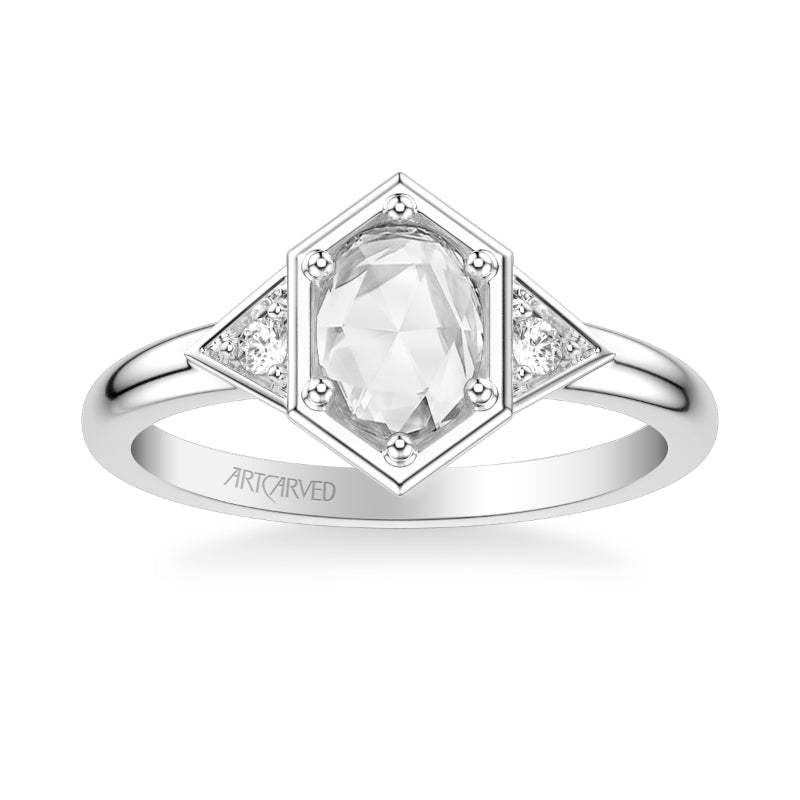 Artcarved Bridal Mounted Mined Live Center Contemporary Rose Goldcut 3-Stone Engagement Ring Alice 14K White Gold