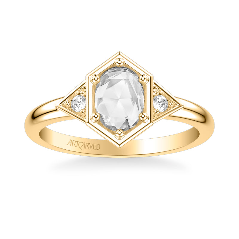 Artcarved Bridal Mounted Mined Live Center Contemporary Rose Goldcut 3-Stone Engagement Ring Alice 14K Yellow Gold