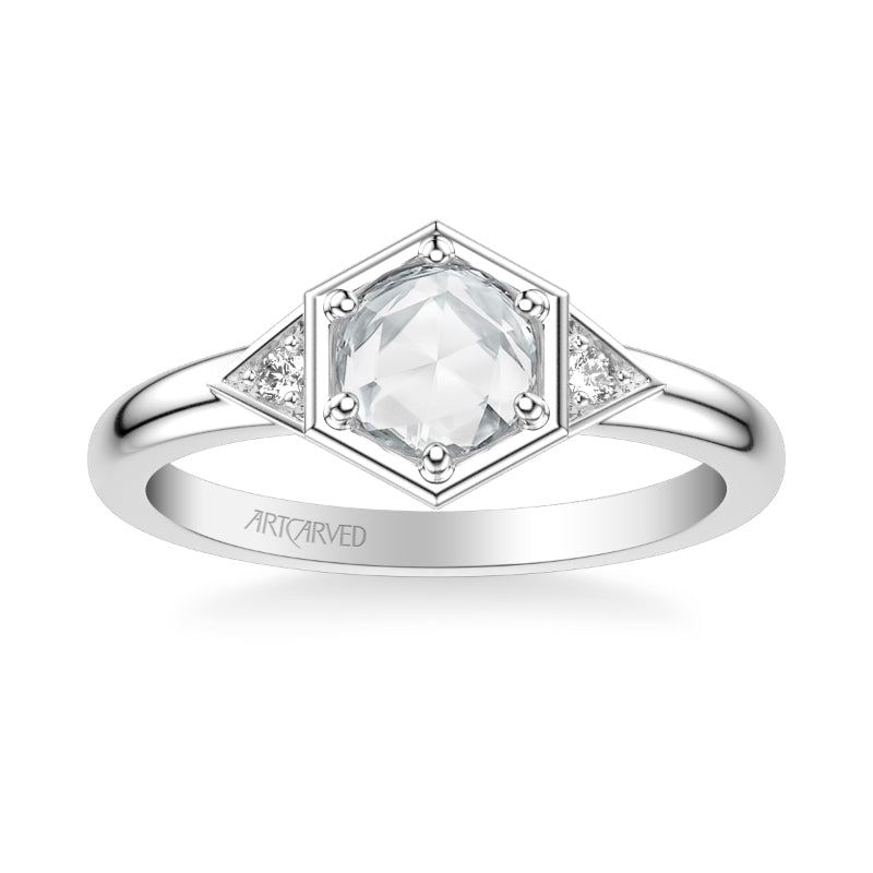 Artcarved Bridal Mounted Mined Live Center Contemporary Rose Goldcut Engagement Ring Truddy 14K White Gold