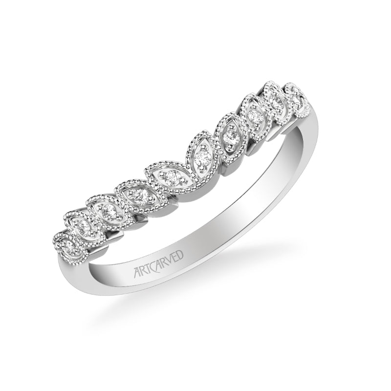 Artcarved Bridal Mounted with Side Stones Wedding Band 18K White Gold