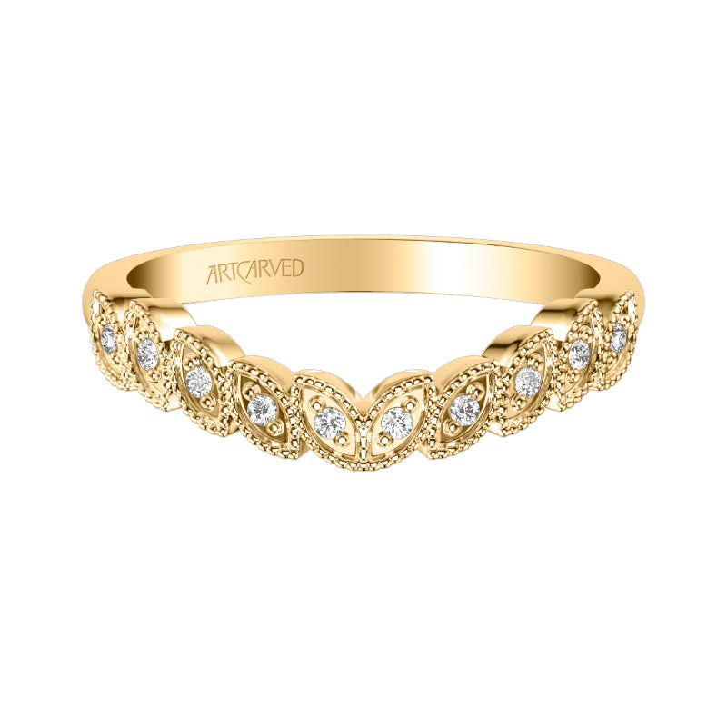 Artcarved Bridal Mounted with Side Stones Wedding Band 18K Yellow Gold