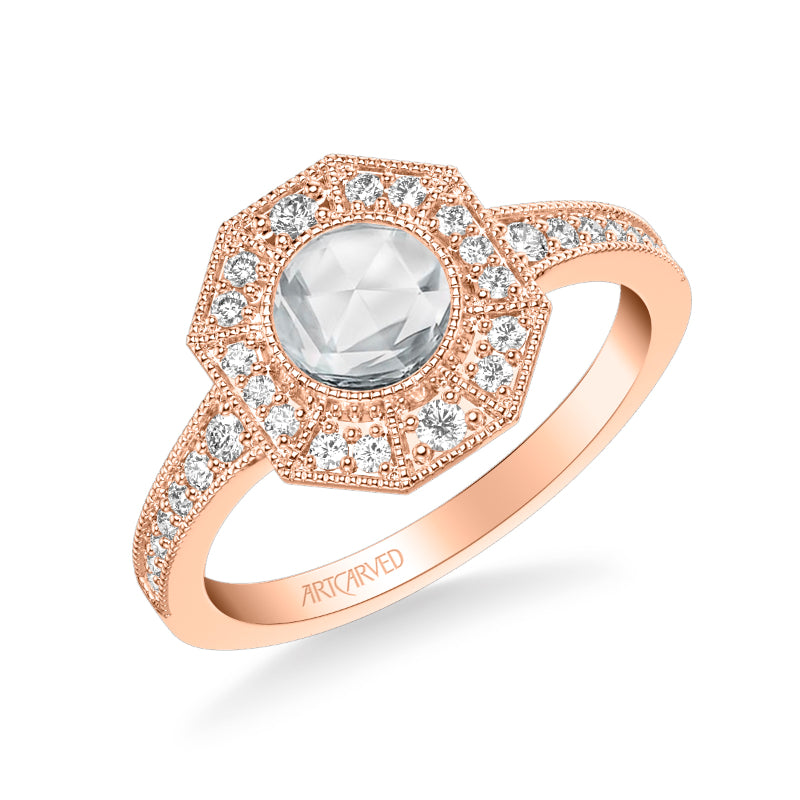Artcarved Bridal Mounted Mined Live Center Vintage Rose Goldcut Halo Engagement Ring Ornella 14K Rose Gold
