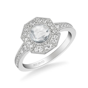 Artcarved Bridal Mounted Mined Live Center Vintage Rose Goldcut Halo Engagement Ring 18K White Gold