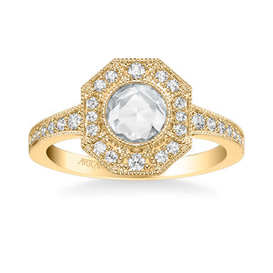 Artcarved Bridal Mounted Mined Live Center Vintage Rose Goldcut Diamond Wedding Band 18K Yellow Gold