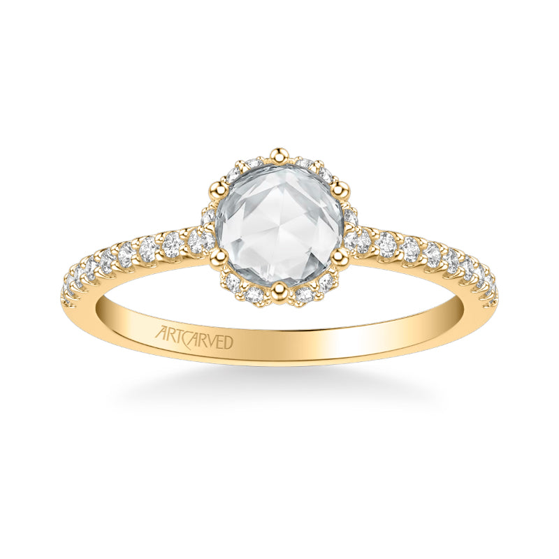 Artcarved Bridal Mounted Mined Live Center Classic Rose Goldcut Halo Engagement Ring Paula 18K Yellow Gold