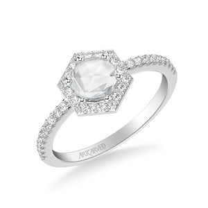 Artcarved Bridal Mounted Mined Live Center Contemporary Rose Goldcut Halo Engagement Ring Angelyn 18K White Gold
