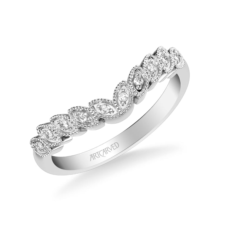 Artcarved Bridal Mounted with Side Stones Contemporary Diamond Wedding Band 18K White Gold