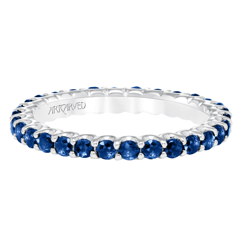 Artcarved Bridal Mounted with Side Stones Classic Stackable Eternity Anniversary Band 14K White Gold & Blue Sapphire