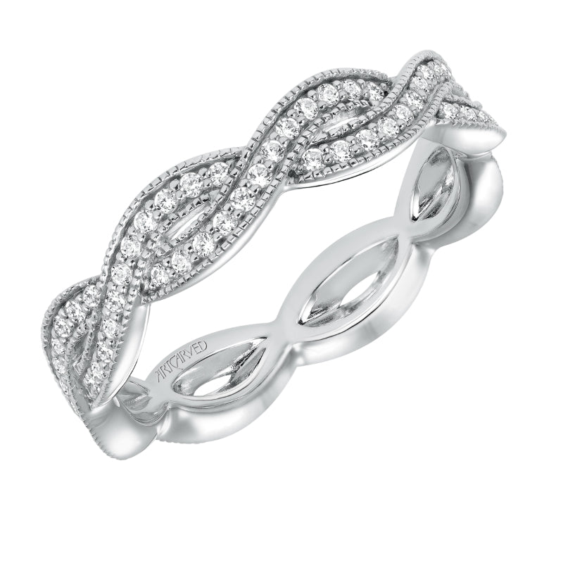 Artcarved Bridal Mounted with Side Stones Stackable Eternity Diamond Anniversary Band 14K White Gold