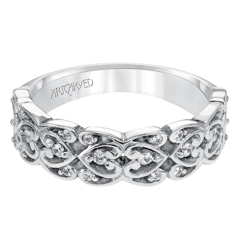 Artcarved Bridal Mounted with Side Stones Vintage Fashion Diamond Anniversary Band Juliana 14K White Gold