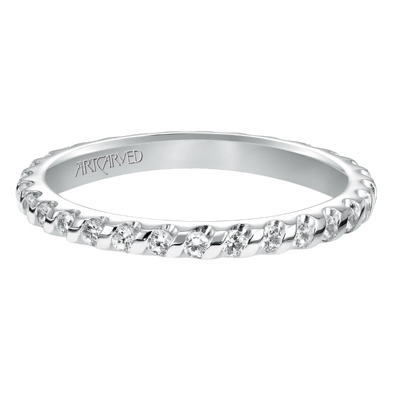 Artcarved Bridal Mounted with Side Stones Contemporary Dual Eternity Anniversary Band 14K White Gold