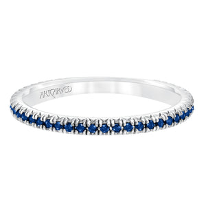 Artcarved Bridal Mounted with Side Stones Contemporary Stackable Eternity Anniversary Band 14K White Gold & Blue Sapphire