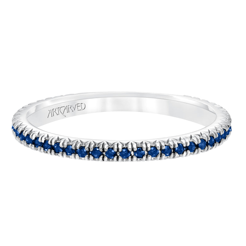 Artcarved Bridal Mounted with Side Stones Contemporary Stackable Eternity Anniversary Band 14K White Gold & Blue Sapphire