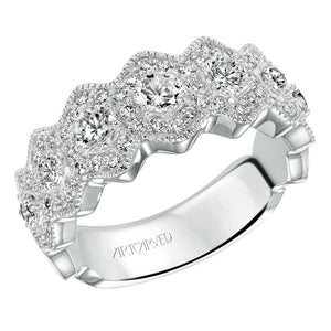 Artcarved Bridal Mounted with Side Stones Vintage Fashion Diamond Anniversary Band 14K White Gold