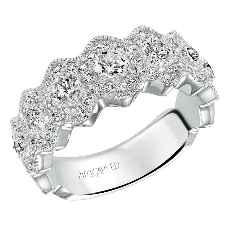Artcarved Bridal Mounted with Side Stones Vintage Fashion Diamond Anniversary Band 14K White Gold