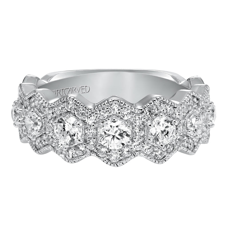 Artcarved Bridal Mounted with Side Stones Vintage Fashion Diamond Anniversary Band 14K White Gold