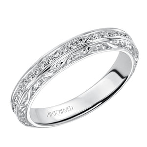 Artcarved Bridal Mounted with Side Stones Vintage Fashion Diamond Anniversary Band 14K White Gold