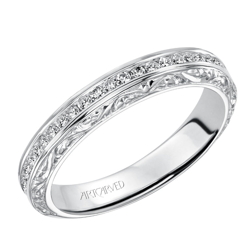 Artcarved Bridal Mounted with Side Stones Vintage Fashion Diamond Anniversary Band 14K White Gold