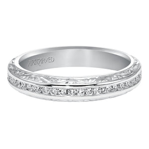 Artcarved Bridal Mounted with Side Stones Vintage Fashion Diamond Anniversary Band 14K White Gold