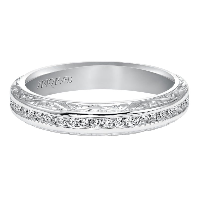 Artcarved Bridal Mounted with Side Stones Vintage Fashion Diamond Anniversary Band 14K White Gold