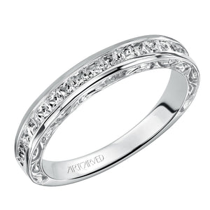 Artcarved Bridal Mounted with Side Stones Vintage Fashion Diamond Anniversary Band 14K White Gold