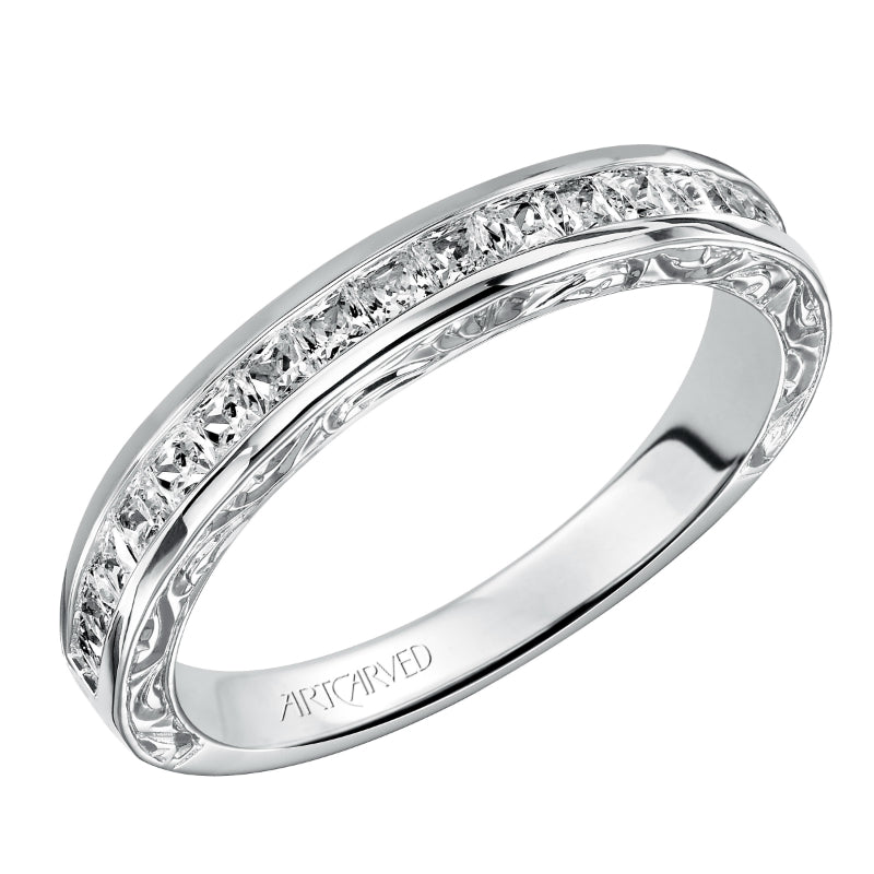Artcarved Bridal Mounted with Side Stones Vintage Fashion Diamond Anniversary Band 14K White Gold