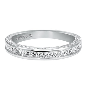 Artcarved Bridal Mounted with Side Stones Vintage Fashion Diamond Anniversary Band 14K White Gold