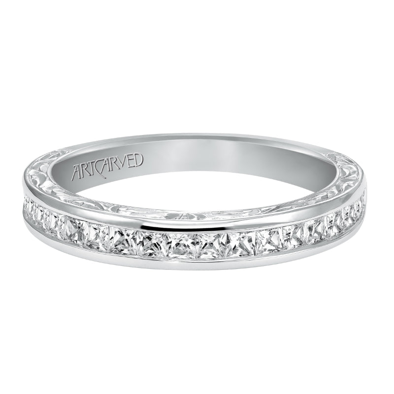 Artcarved Bridal Mounted with Side Stones Vintage Fashion Diamond Anniversary Band 14K White Gold