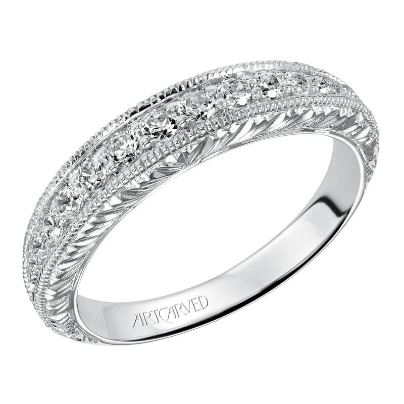 Artcarved Bridal Mounted with Side Stones Vintage Fashion Diamond Anniversary Band 14K White Gold