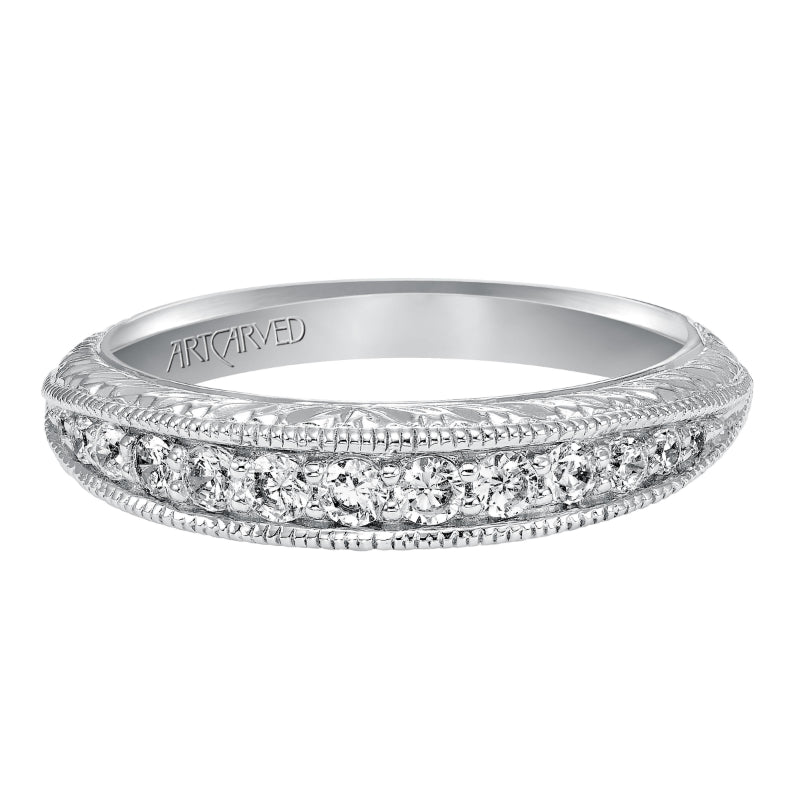 Artcarved Bridal Mounted with Side Stones Vintage Fashion Diamond Anniversary Band 14K White Gold