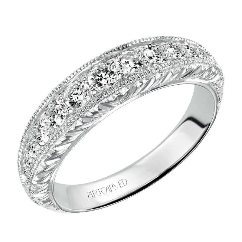 Artcarved Bridal Mounted with Side Stones Vintage Diamond Anniversary Band 14K White Gold