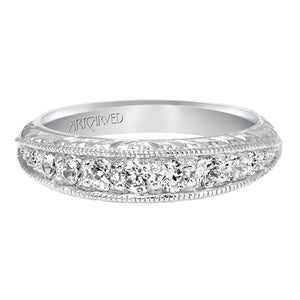 Artcarved Bridal Mounted with Side Stones Vintage Diamond Anniversary Band 14K White Gold