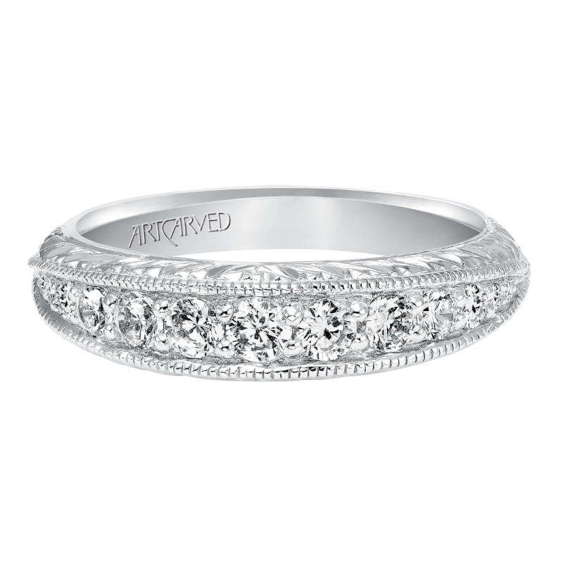 Artcarved Bridal Mounted with Side Stones Vintage Diamond Anniversary Band 14K White Gold