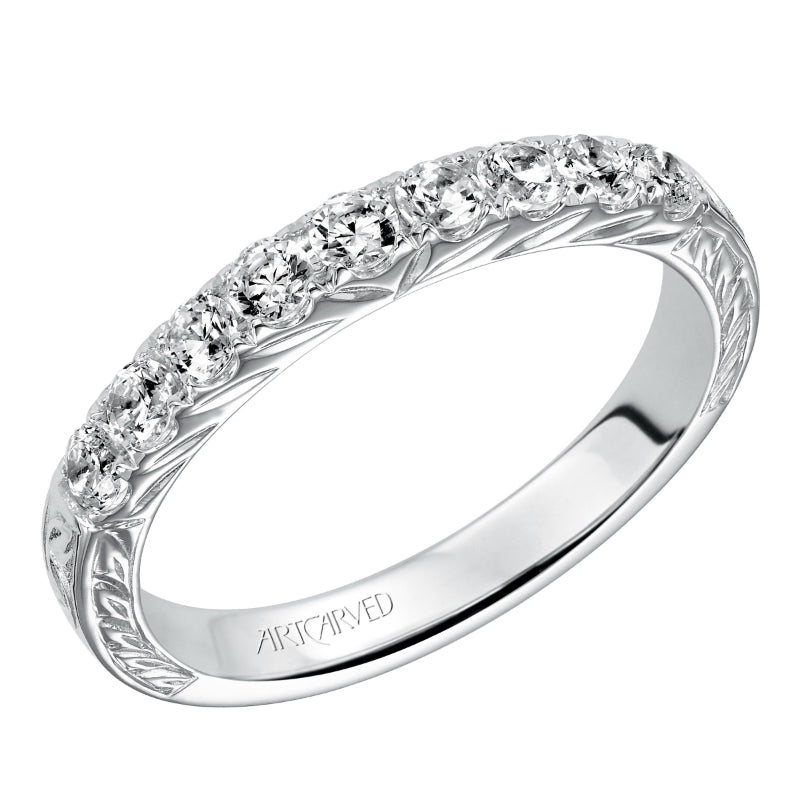 Artcarved Bridal Mounted with Side Stones Vintage Fashion Diamond Anniversary Band 14K White Gold