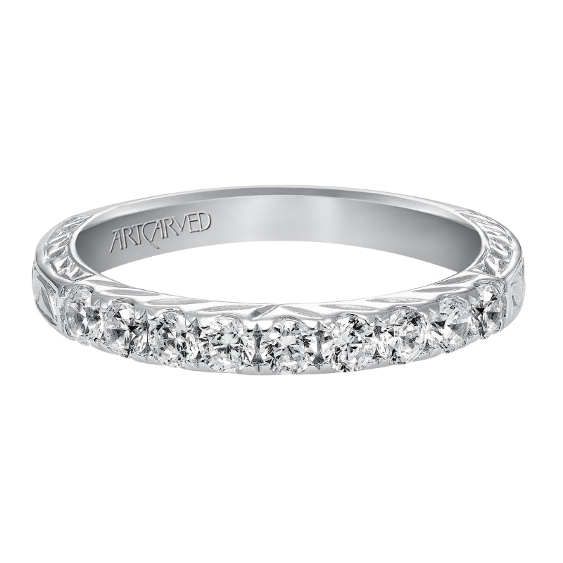 Artcarved Bridal Mounted with Side Stones Vintage Fashion Diamond Anniversary Band 14K White Gold