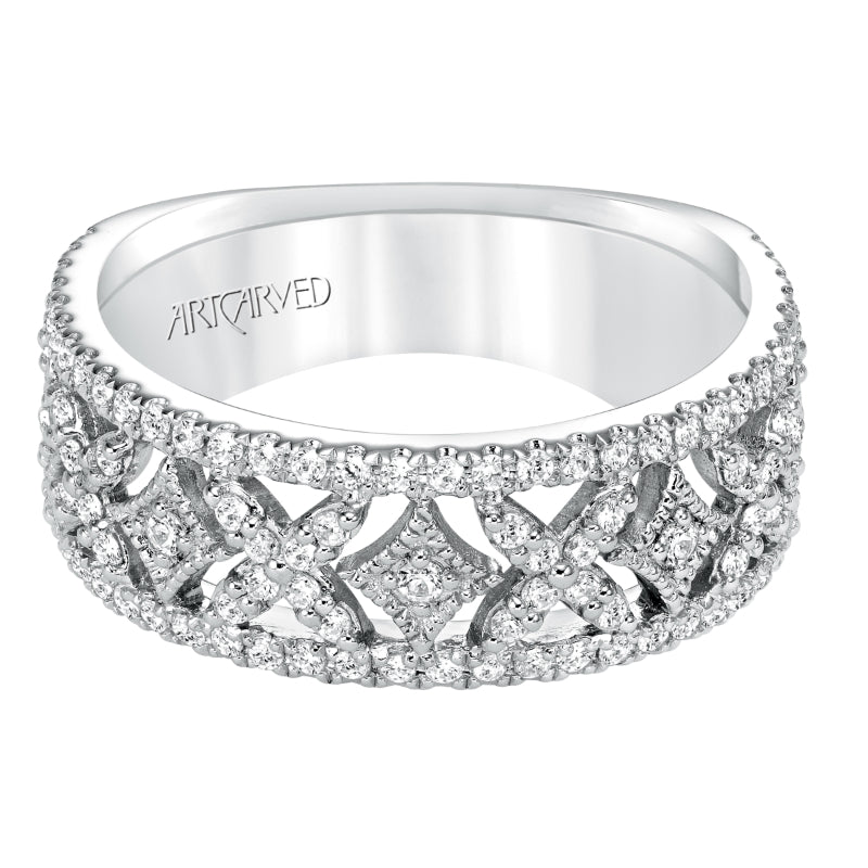 Artcarved Bridal Mounted with Side Stones Contemporary Diamond Anniversary Band 14K White Gold