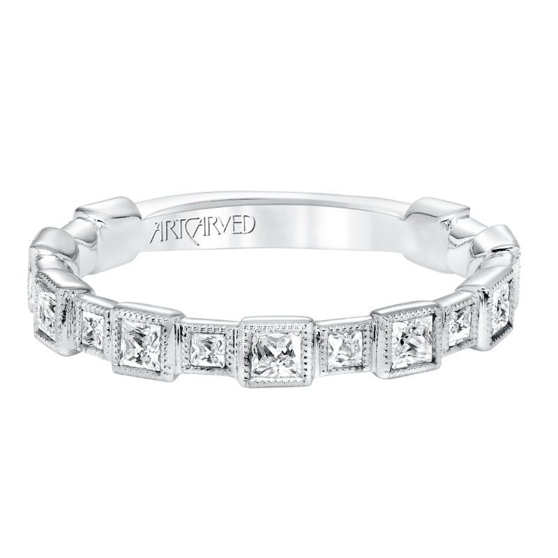 Artcarved Bridal Mounted with Side Stones Vintage Fashion Diamond Anniversary Band 14K White Gold