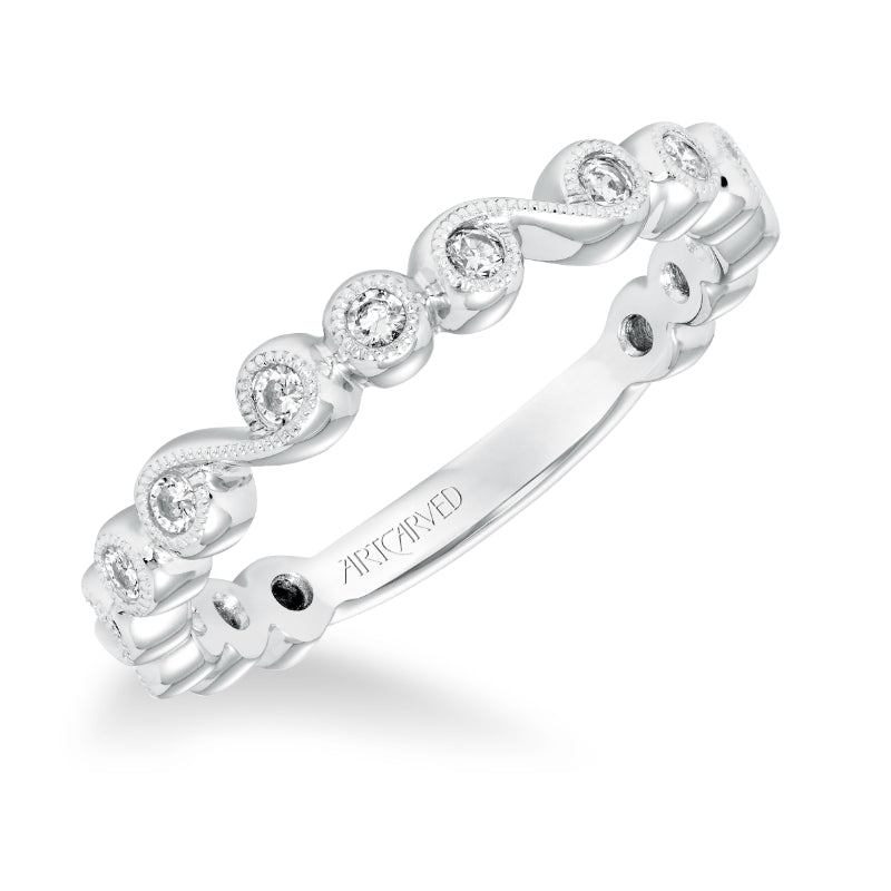 Artcarved Bridal Mounted with Side Stones Contemporary Fashion Diamond Anniversary Band 14K White Gold
