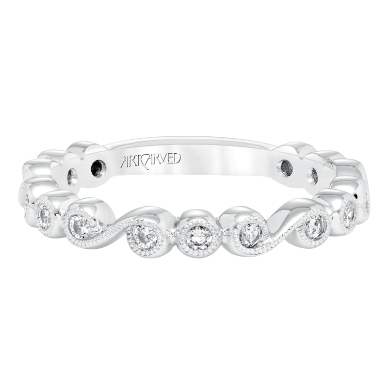 Artcarved Bridal Mounted with Side Stones Contemporary Fashion Diamond Anniversary Band 14K White Gold
