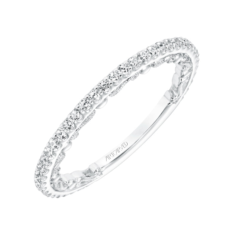 Artcarved Bridal Mounted with Side Stones Vintage Stackable Fashion Diamond Anniversary Band 14K White Gold