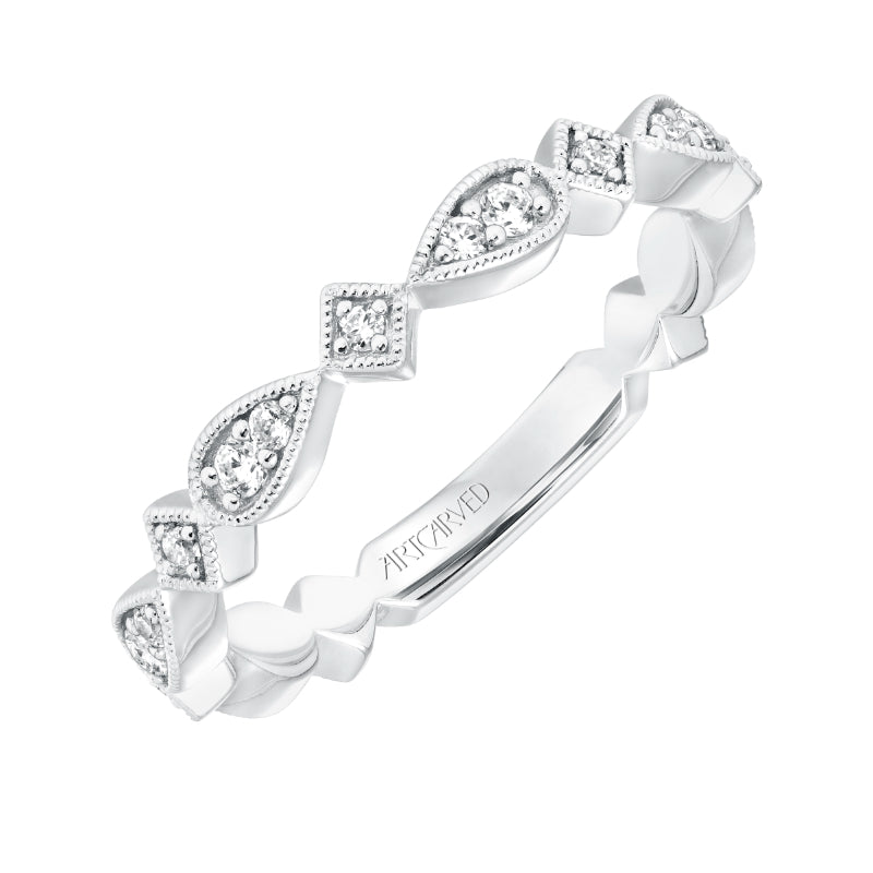 32 Artcarved Stackable Band with Diamond And Milgrain Accented Multi-Shape Design In 14K White Gold Gold