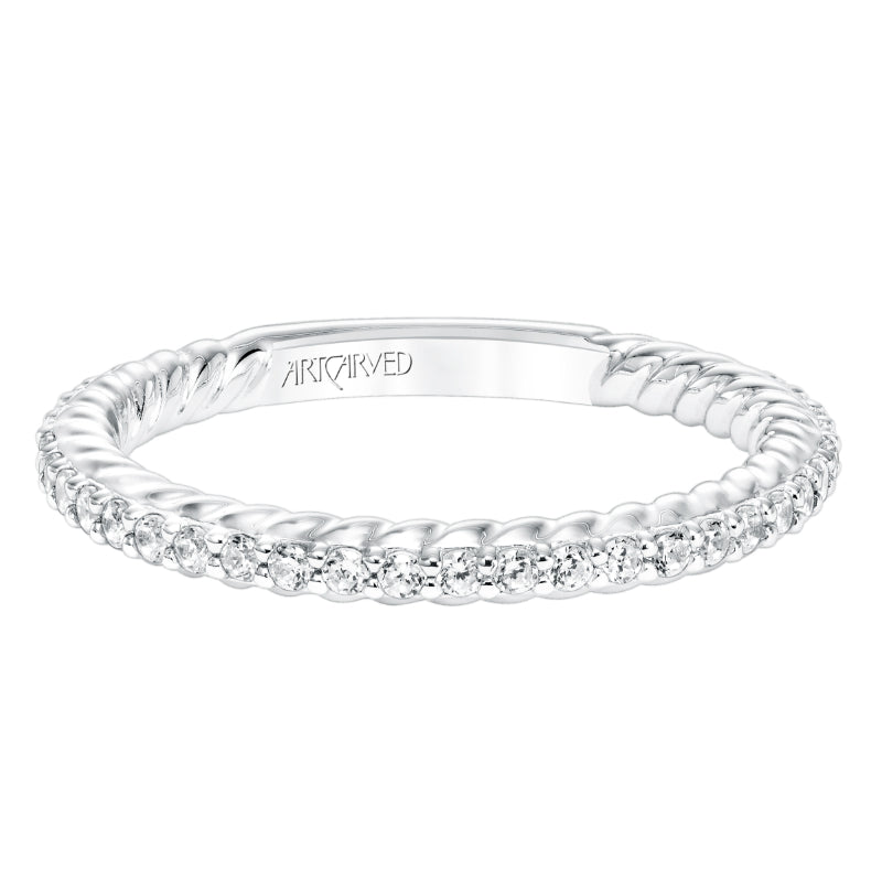 Artcarved Bridal Mounted with Side Stones Contemporary Stackable Fashion Anniversary Band 14K White Gold